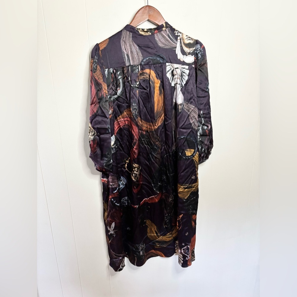 Klements colorful silk long sleeve midi shirt dress size L - Picture 3 of 5
